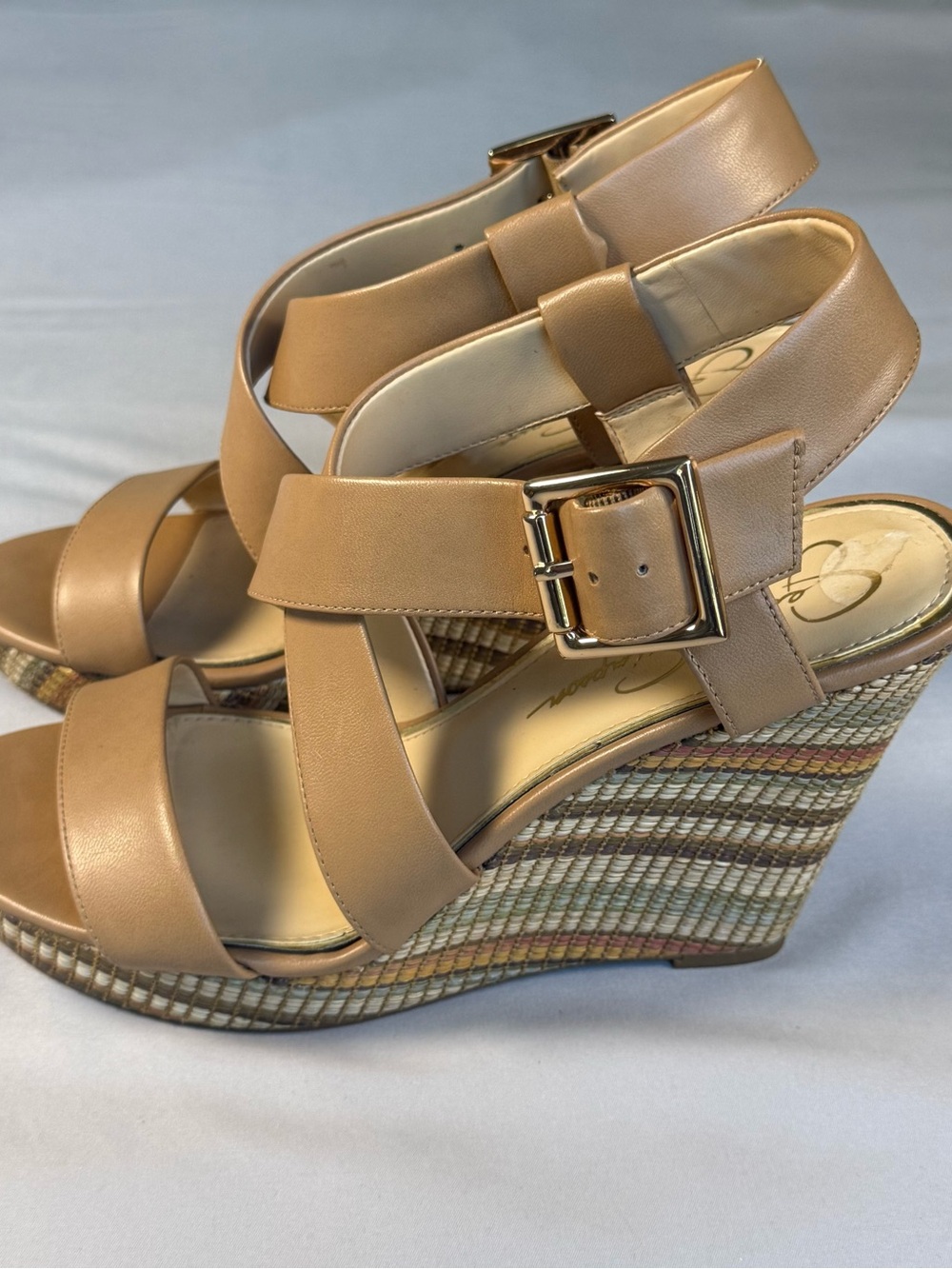 Jessica Simpson Tan Strappy Wedge Sandals with Buckle